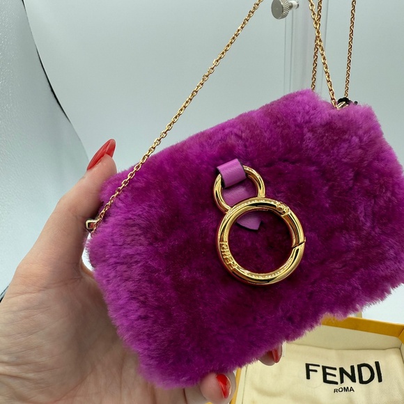 FENDI 2021 Nano Baguette Purple Shearling FF Buckle in Gold - Picture 4 of 7